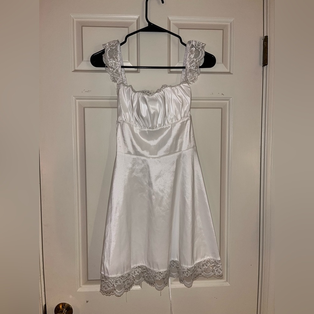 White lace dress with lace up back - worn twice